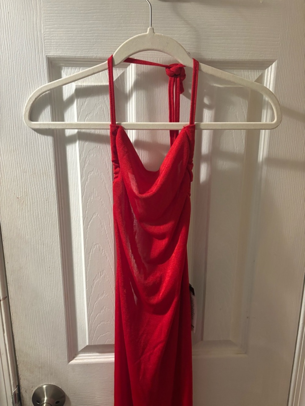 Sleek Red Backless Slip Maxi Dress - Picture 5 of 6